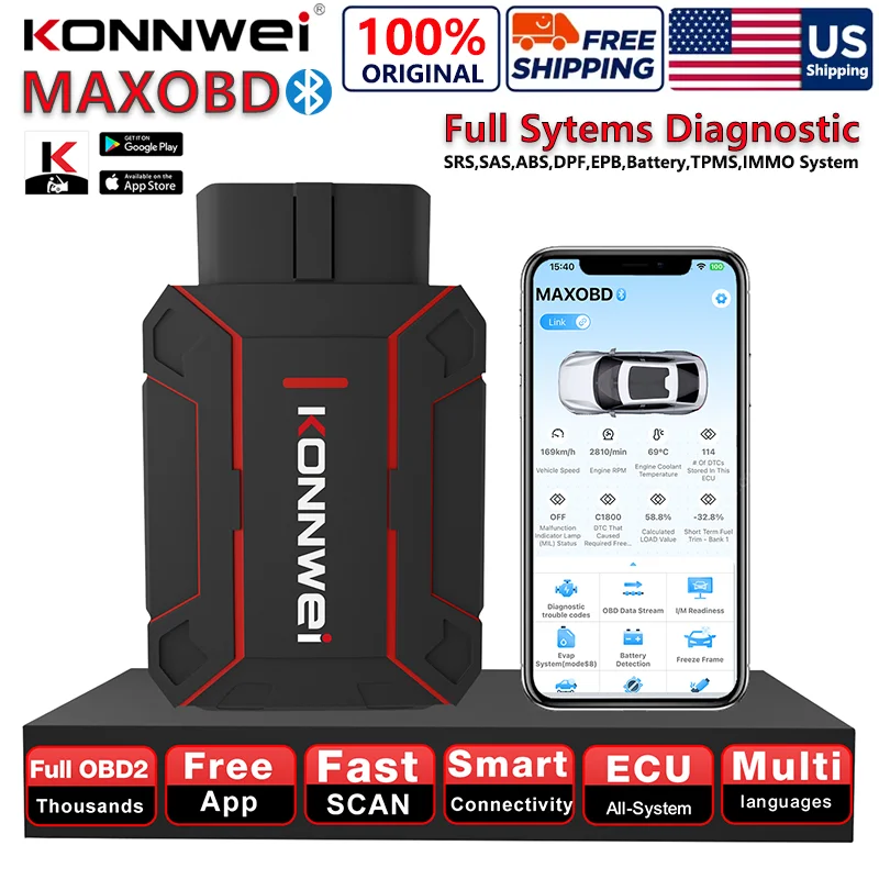 2026 KONNWEI MAXOBD Car OBDII Fault Diagnostic Tool Full System SAS SRS ABS System Deep Scan Bluetooth Connection OBD2 Scan Tool DIY car repair