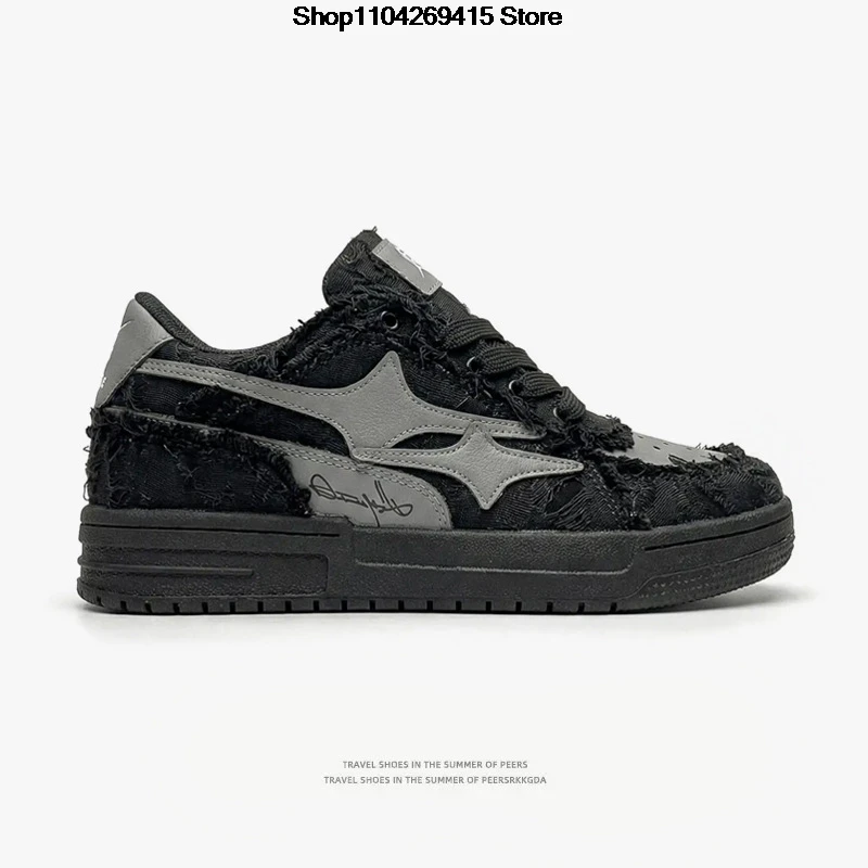Unisex Trendy Casual Skateboard Shoes Cowboy Upper with Star Pattern Leisure Sneakers Men Outdoor Sport Shoes big size 35-46