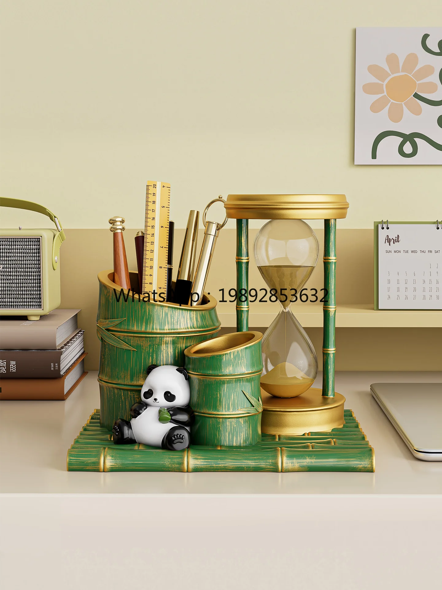 ZC Panda Merchandise Cultural and Creative Souvenirs Pen Holder Hourglass Office Desk Decoration Gift