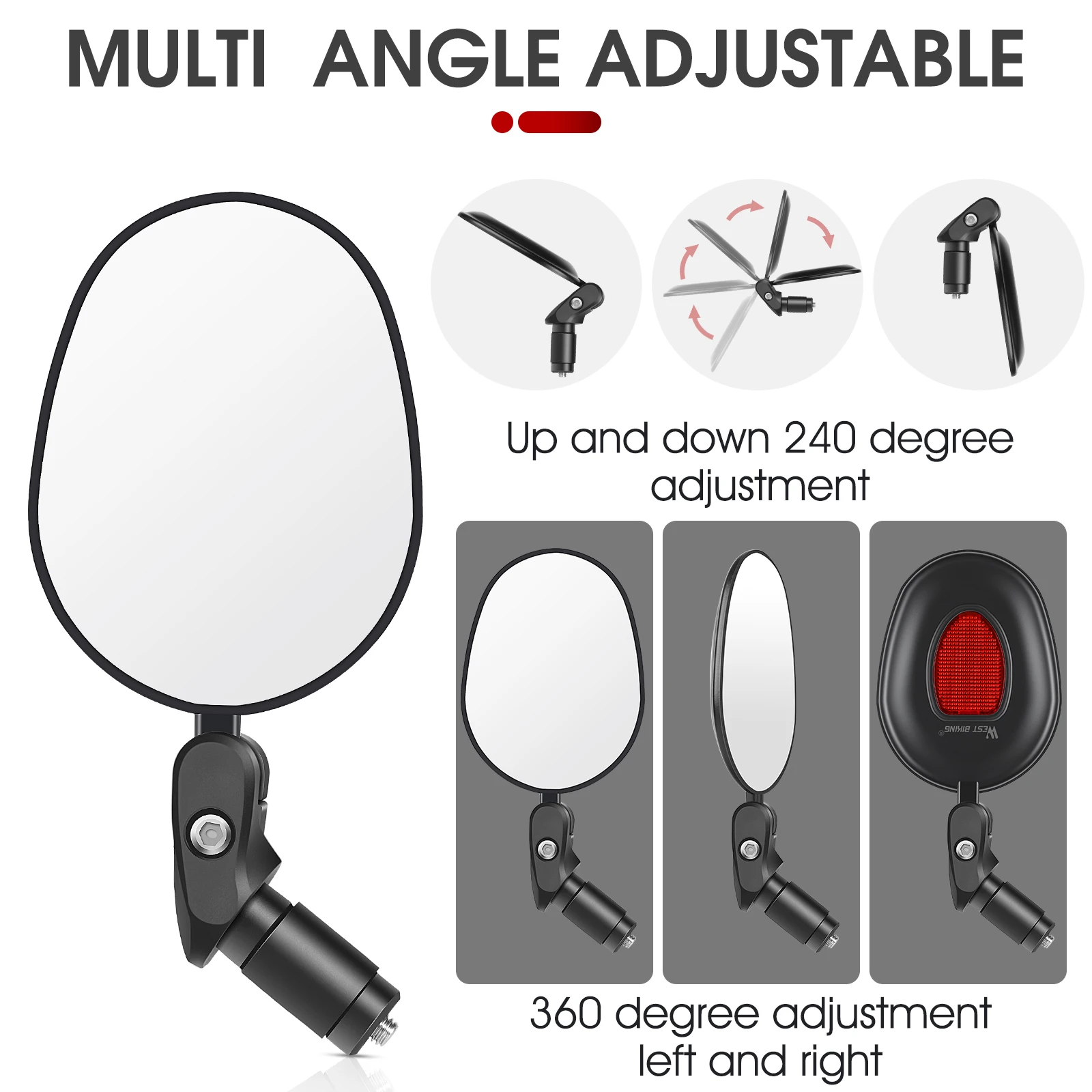 WEST BIKING Bike Mirror E-Bike Handlebar Rear View Mirror 360 Degree Adjustable Rotatable Safe Wide Angle HD Bike Side Mirrors