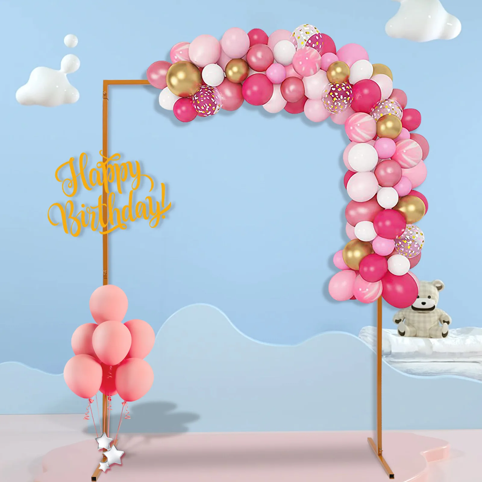 Wedding Arch Backdrop Stand 1.5m/4.9ft, Height Adjustbable Square Rectangular Metal Frame for Ceremony Birthday Flowers Gold