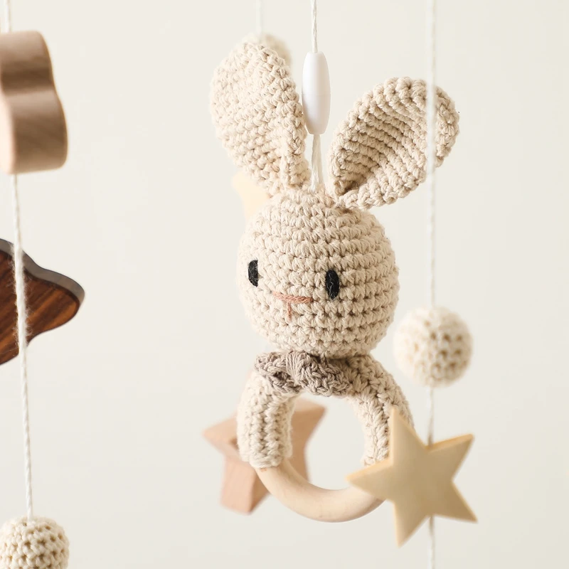 Wooden Bed Bell Hanging Toys Crochet Animal Rattle 0-12 Months Newborn Music Box Bell Toy Mobile On The Bed Infant Crib Boy Toys