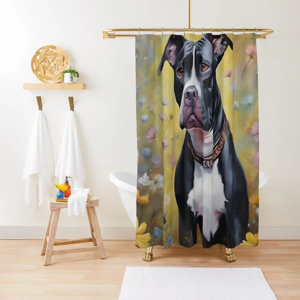 Black and White Pitbull Dog Shower Curtain Anime Bathroom Shower Bathroom Bathroom Accessorys Waterproof Shower Curtain