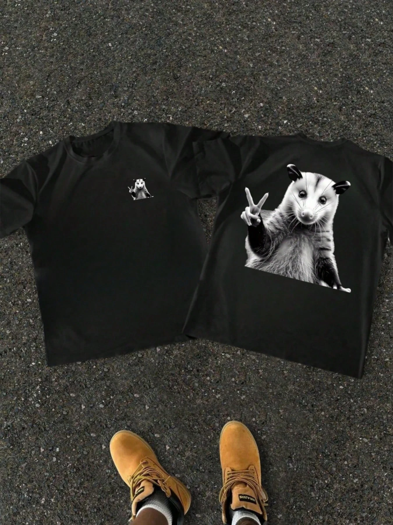 تي شيرت رجالي علامة السلام بوسوم عزر مزدوج الوجهين طباعة رقمية ثقيلة الوزن للجنسين تنفس harajuku القطن الشارع الشهير