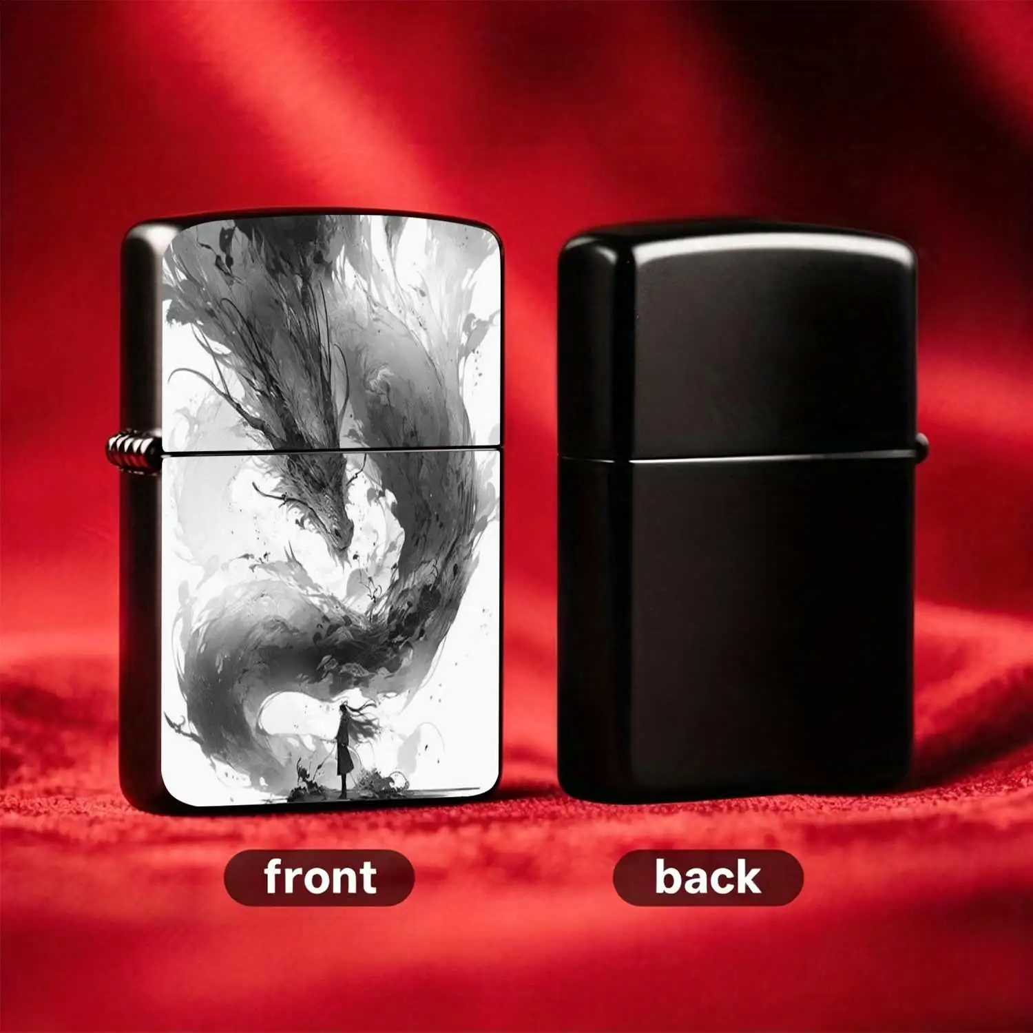 Vintage Ink Painting Style Dragon Flip-top Metal Windproof Lighter, Refillable & Reusable, Palm-sized Portable Pocket Type, Oriental Mythology Style Creative Personalized & Ideal Gift Choice Humorous and Fun Lighter