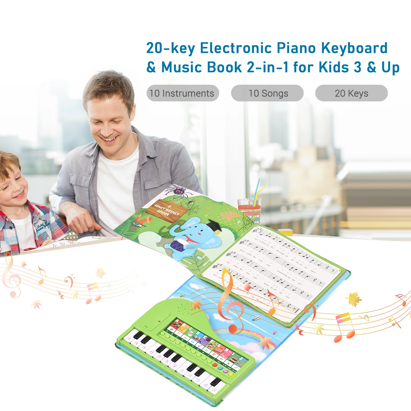 Bigfun 20-key Piano Book Electronic Piano Keyboard & Music Book 2-in-1 Piano Songbook Educational Musical Gadget for Kids