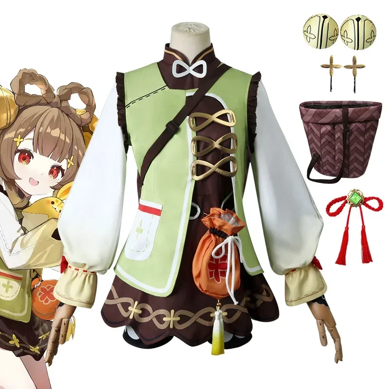 Yaoyao cosplay gioco costume Genshin impact Yaoyao cosplay vestito parrucca cestino posteriore Lolita uniforme costumi di Halloween per le donne bambini