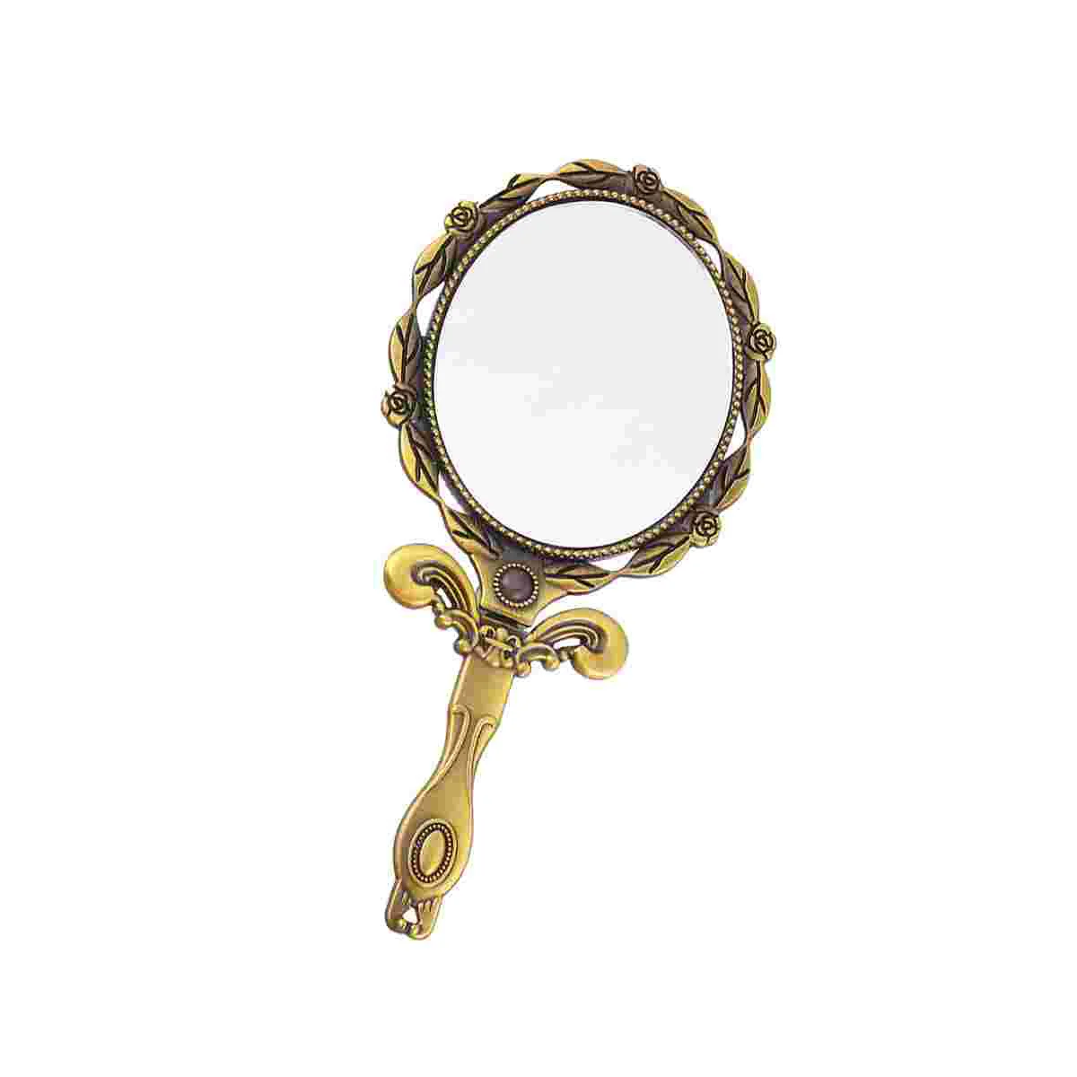 

Small Oval Mirror Vanity Handheld Gold Table Pocket Folding Handle Dresser Miss