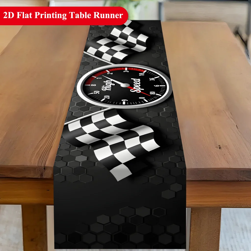 Speed Racing Black and White Checkered Flag Table Runner - Cool Race Car Track Motif Decoration for Holiday Dining Home Party