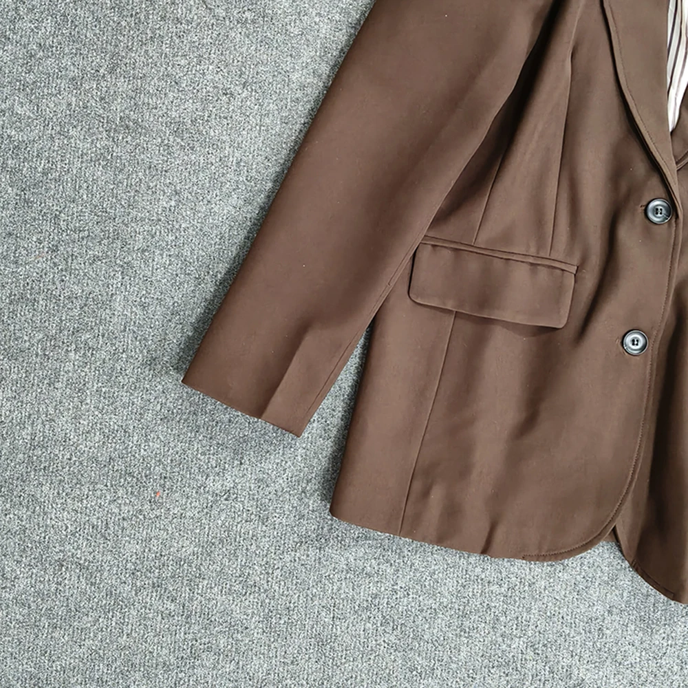 TWOTWINSTYLE Korean Style Solid Loose Blazers For Women V Neck Long Sleeve Spliced Button Autumn Casual Jacket Female SJA067504