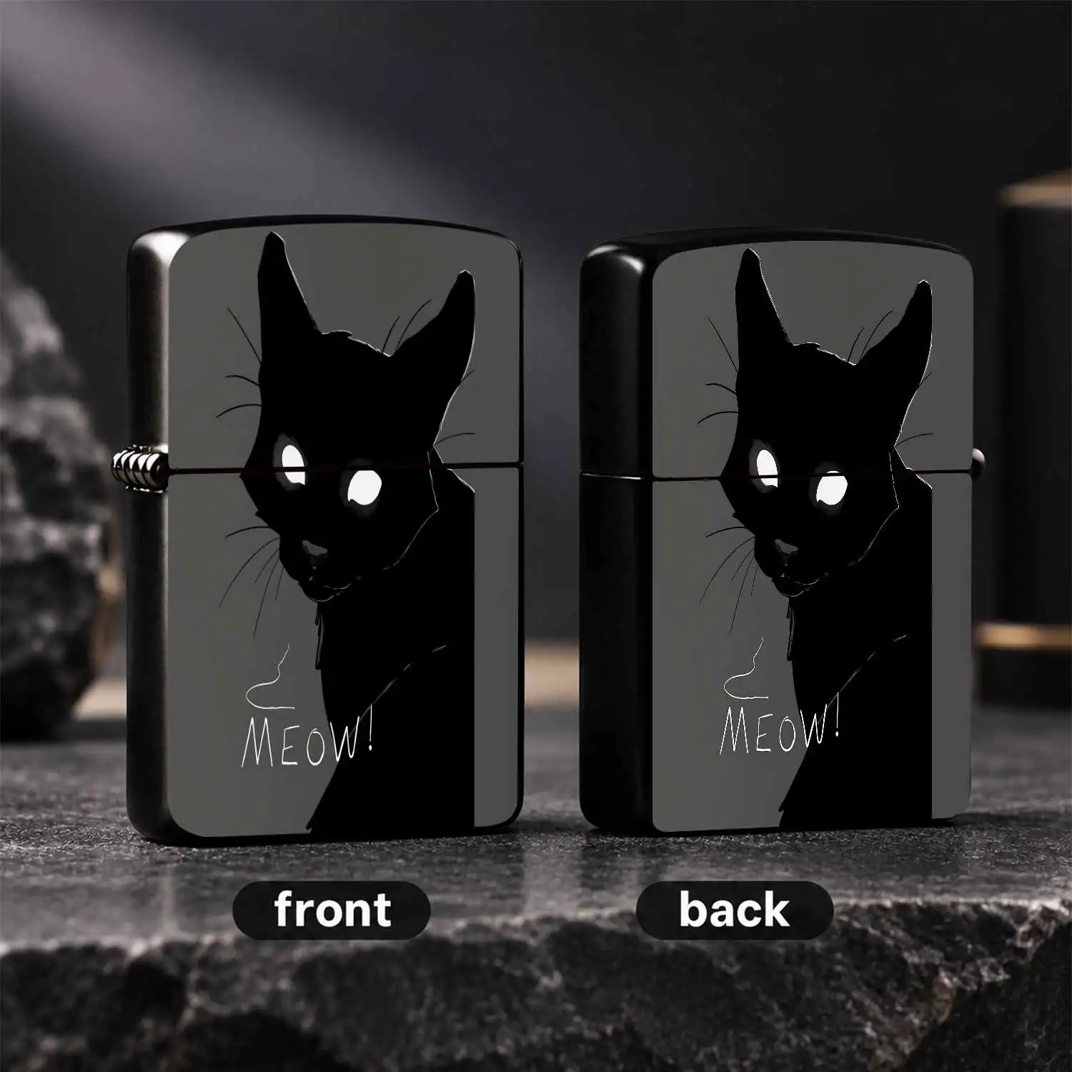 Coolsilhouette Lighter With Glowing Eye Design, Hand Drawn Meow Print Portable Lighter, Stylish All Scene Daily Use Accessory, Unique Trendy Present For Cat Lovers, Smooth Lightweight Compact Carry Around Gadget For Out A Humorous And Inter