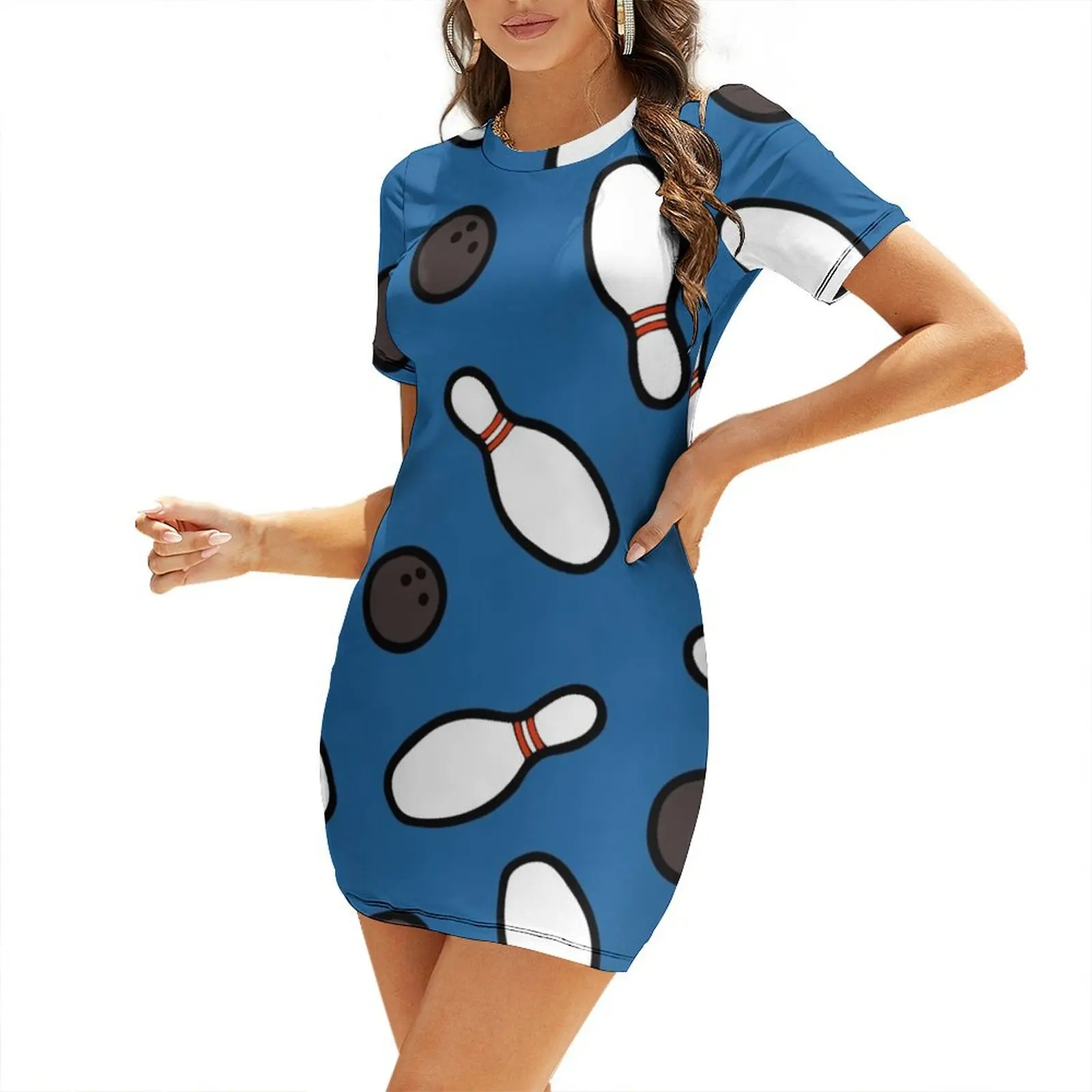 

Bowling for Pins Pattern Short-Sleeved Dress Woman clothes party dress women elegant luxury chic and elegant evening dress