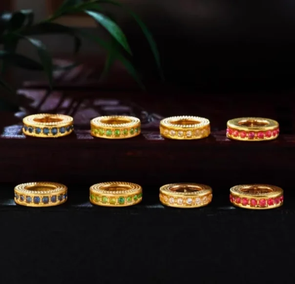 

18k gold spacers karat gold with zircons stoper diy jewelry accessories real gold jump rings
