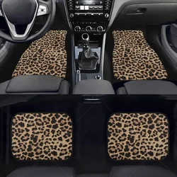 Leopard Car Auto Floor Mats Women Men 4-Piece Full Set All Weather Universal Front Rear Automotive Floor Mat Fit for SUV