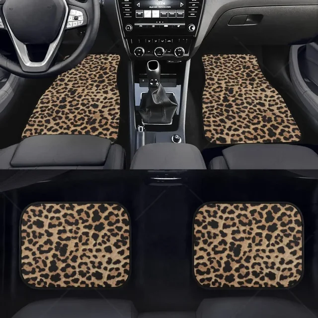 Samochodowe dywaniki podłogowe Leopard Kobiety Mężczyźni 4-częściowy pełny zestaw Uniwersalna przednia tylna samochodowa mata podłogowa na każdą pogodę Pasuje do SUV-a