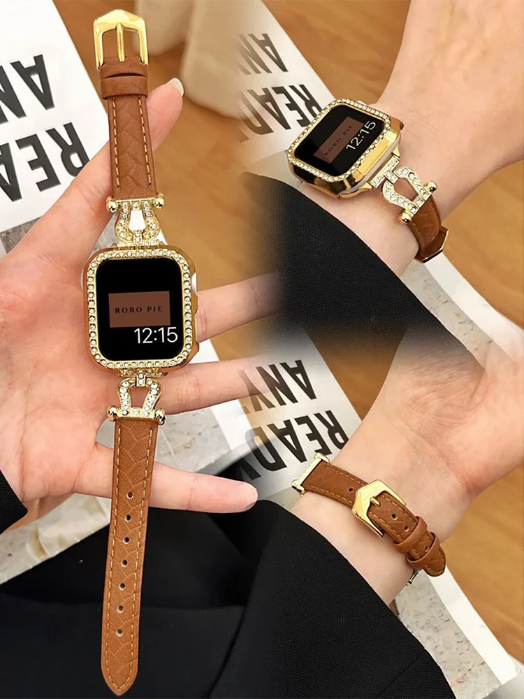 Diamond Leather strap for Apple Watch Band 44mm 45mm 38-42-40-41mm Luxury design Bracelet iwatch series 8 7 SE 6 5 4 Ultra 49mm