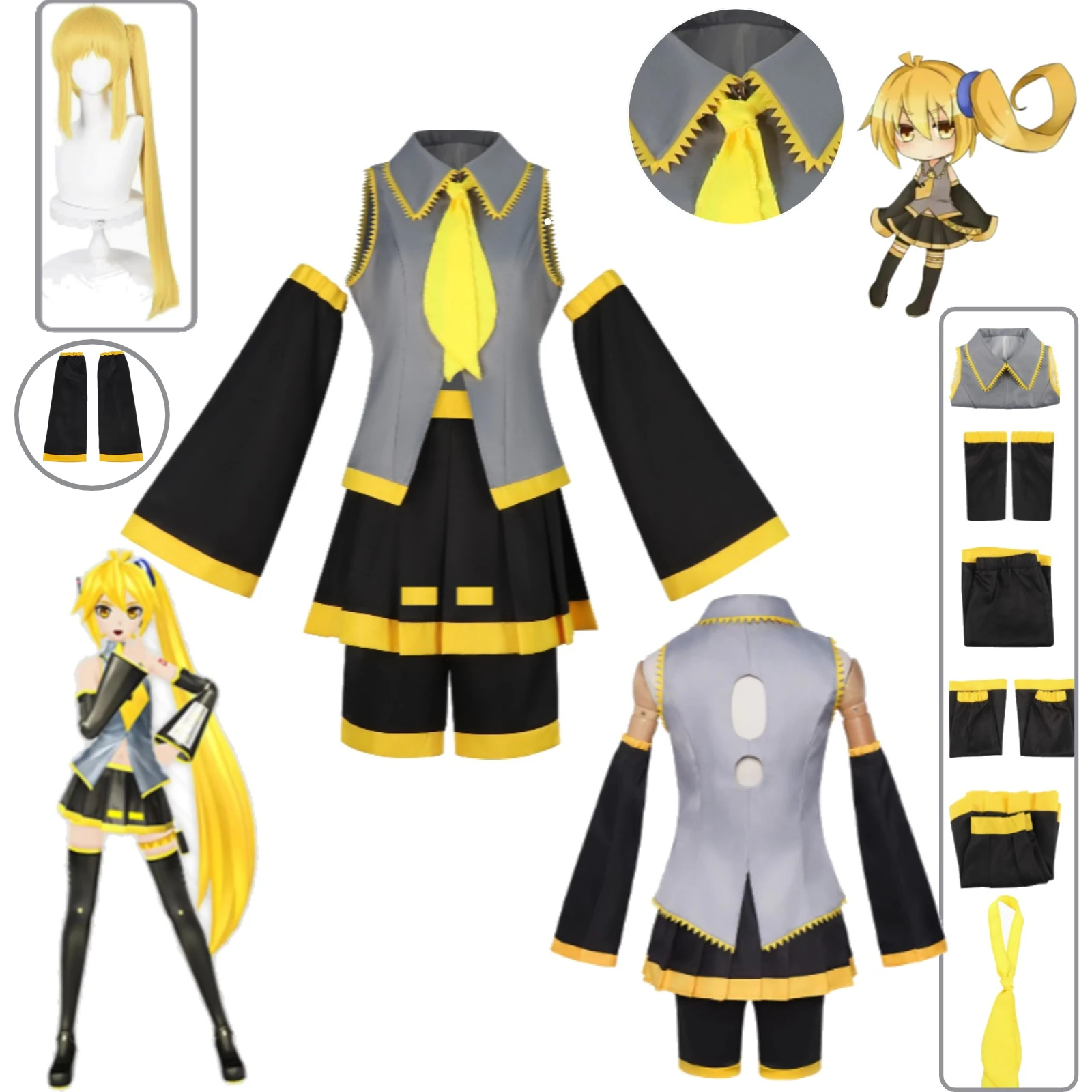 

Smith Hioka Cosplay Costume Virtual Idol Light Yellow Official Outfit Stage Costume Top Skirt Tie Wig Set for Women Man Comic