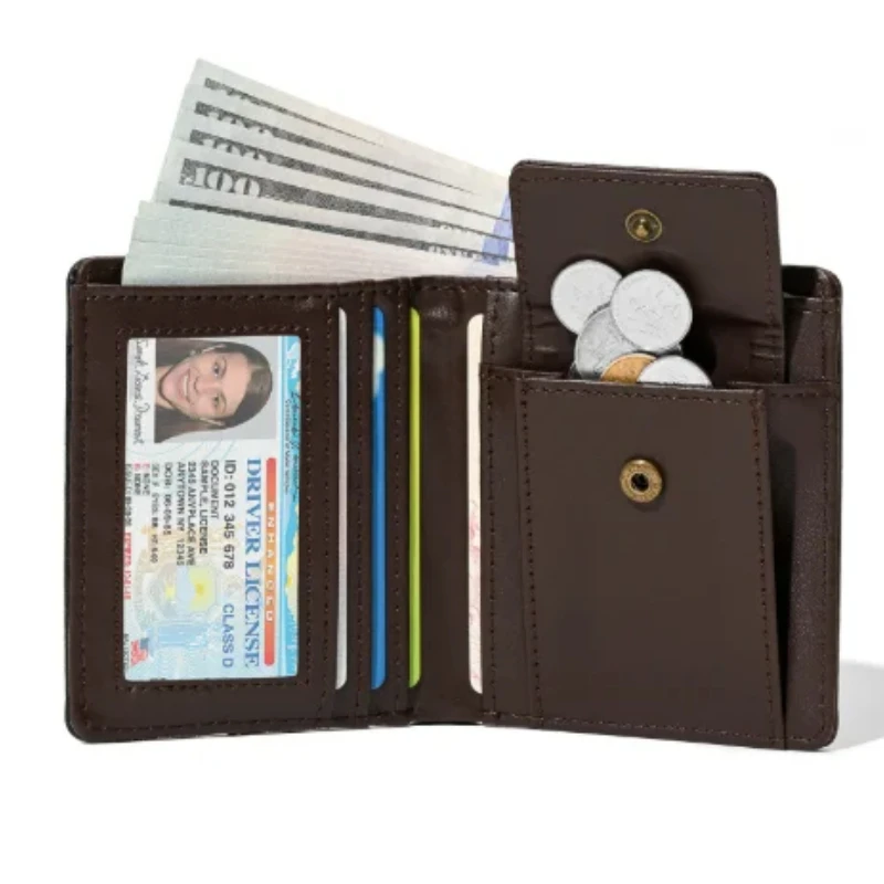 Men's Vintage Bifold Wallet Business Credit Card Holder with ID Window Coin Pocket Cash Purse Compact Pocket Card Wallet for Men