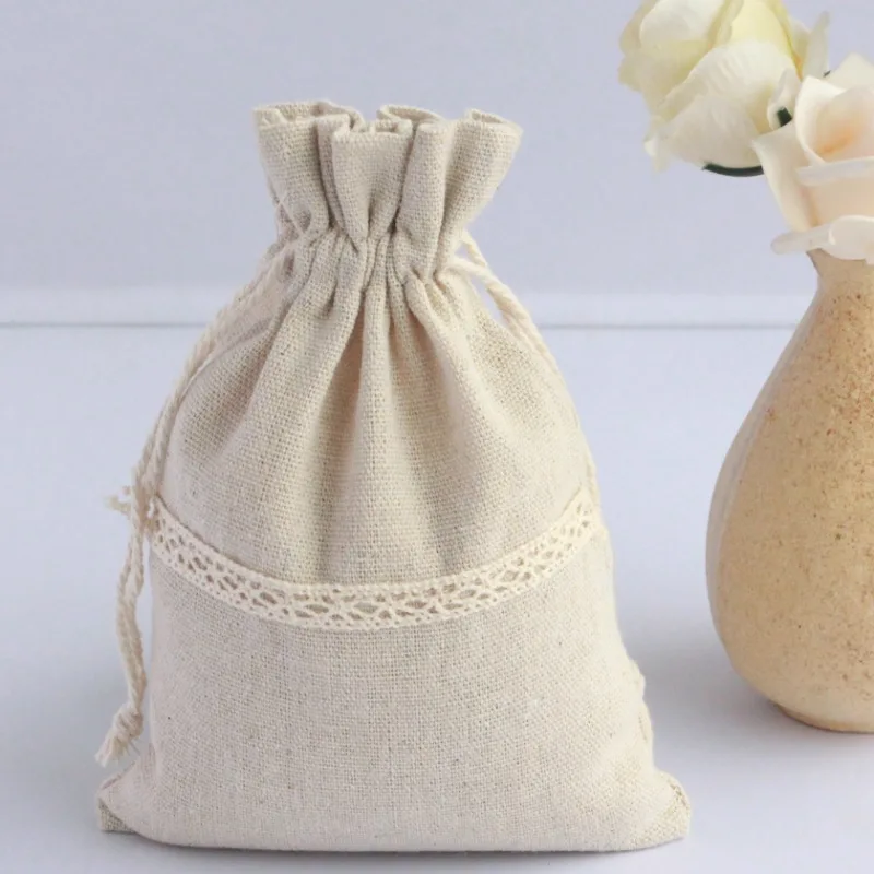 10PCS Mini Small Cotton Linen Bags Drawstring Spice Sachet Mini Bag