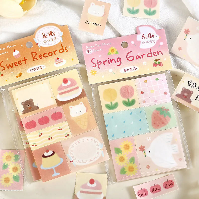 

50pcs/1 lot Patchwork Sticky Notes Yoyo Small Diary Series Literary and Fresh Style Tearable Hand Account Material