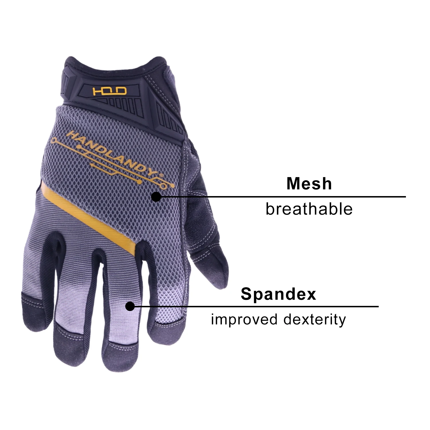 HANDLANDY Mens Work Gloves Touch screen, Utility Mechanic Gloves, Flexible Breathable Fit- Padded Knuckles & Palm