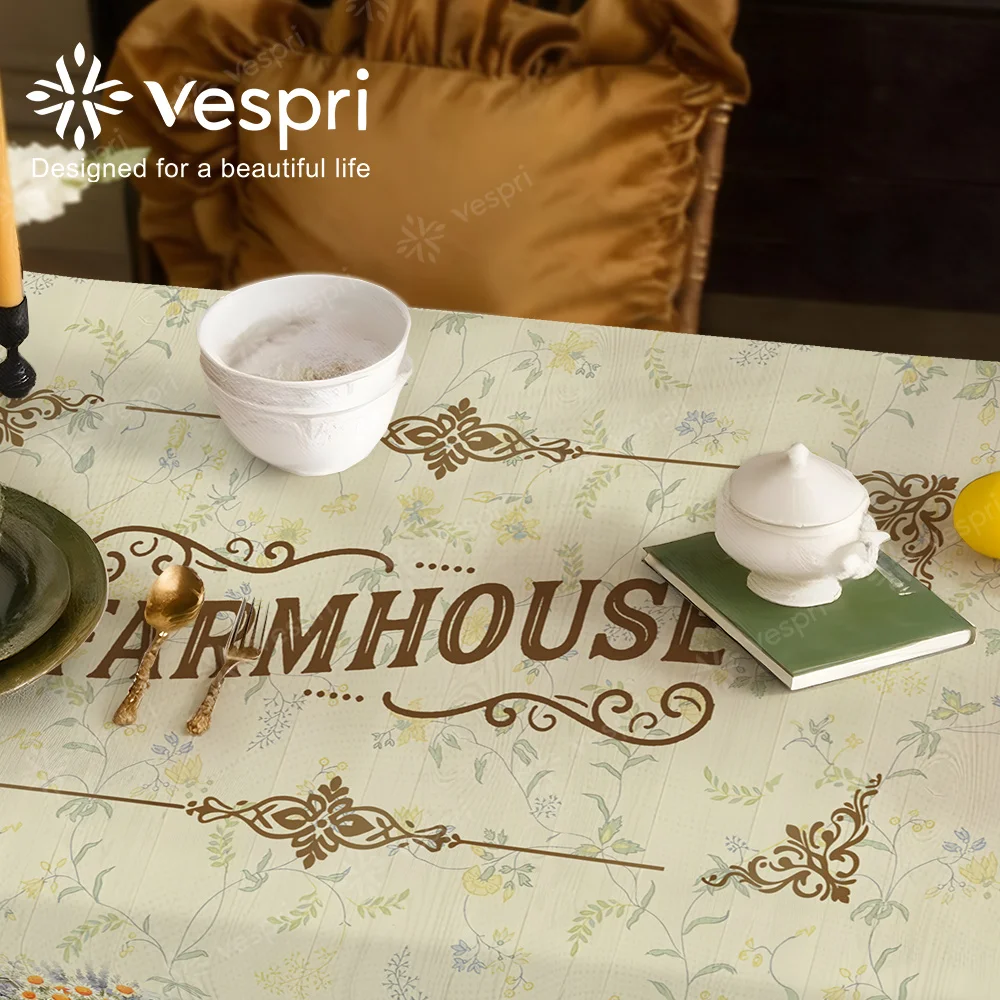 Vespri countryside-themed, wood-grain tablecloth, white and yellow decorations, bicycles and flowers, retro stylexzj