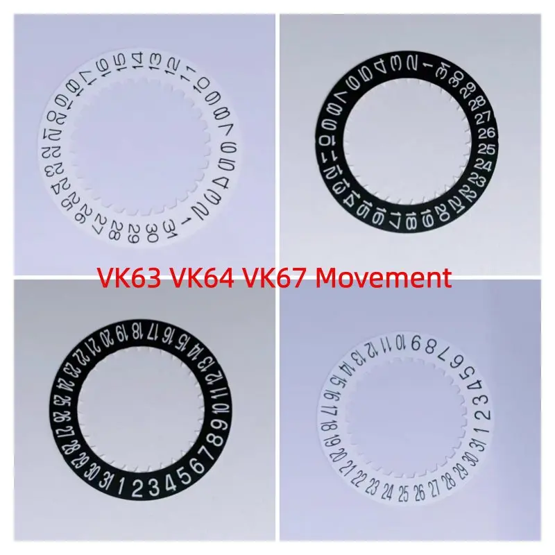 Watch Movement Components VK63 VK64 VK67 Black White Watch Calendar Disc Date Indicator at 3 6 O'clock Positions