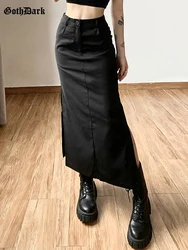 Goth Dark Grunge Casual Tag Split Women Midi Skirts Mall Gothic Punk High Raise Slim Long Skirt Y2k Sexy Fashion Streetwear 2023