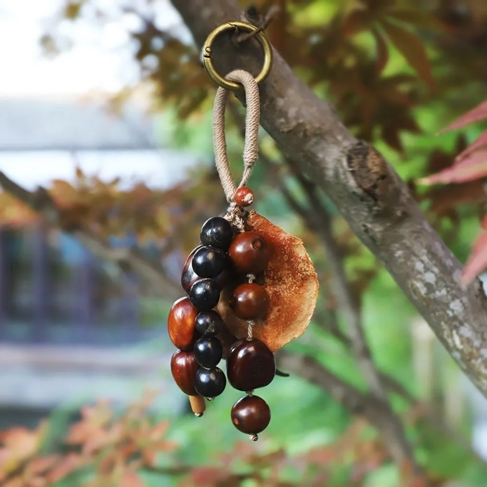 Creative Sound Heal Natural Fruit Shell Keychain Bohemian Style Handmade Hand-Cranked Wind Chime DIY Bag Pendant Gift
