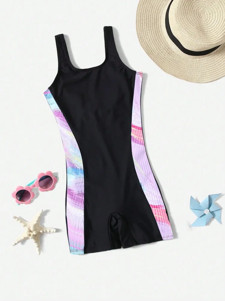 One Piece Swimsuit Girls Kids 2026 New Striped Sling Children Swimwear Summer Backless Bodysuit Beach Wear Bathing Suit Swimming