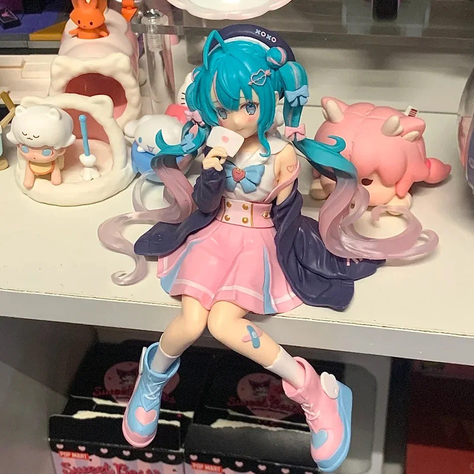 Figura de Anime Hatsune Miku, Vestido Rosa, Postura Sentada, Modelo de PVC, Juguetes de Acción, Uniforme de Marinero, Decoración, Regalos