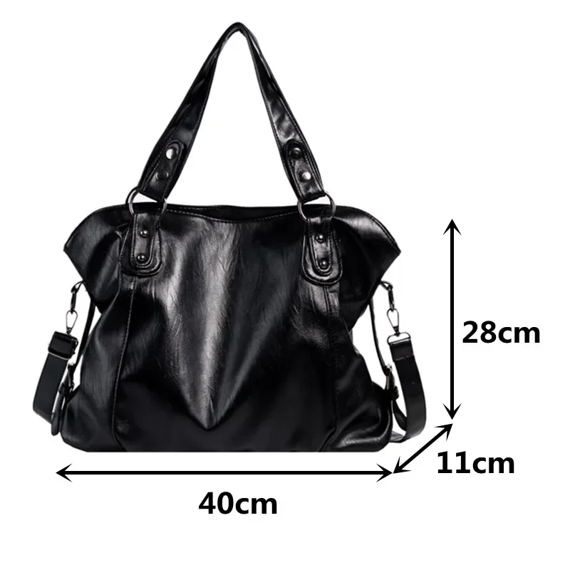 Large Black Women\'s Shoulder Bags Big Size Casual Tote Bag Quality Pu Leather Hobos Crossbody Bag Female Travel Shopper Handbag