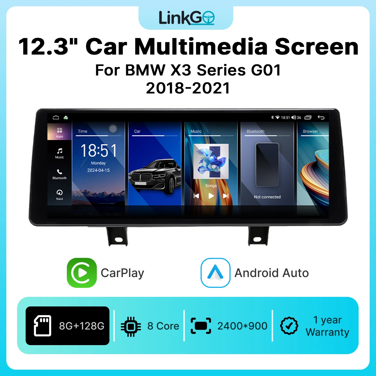 For BMW X3 Series G01 2018-2021 with 12.3Inch Android Multimedia Touchscreen Car Radio Multimedia Video Player Navigation GPS