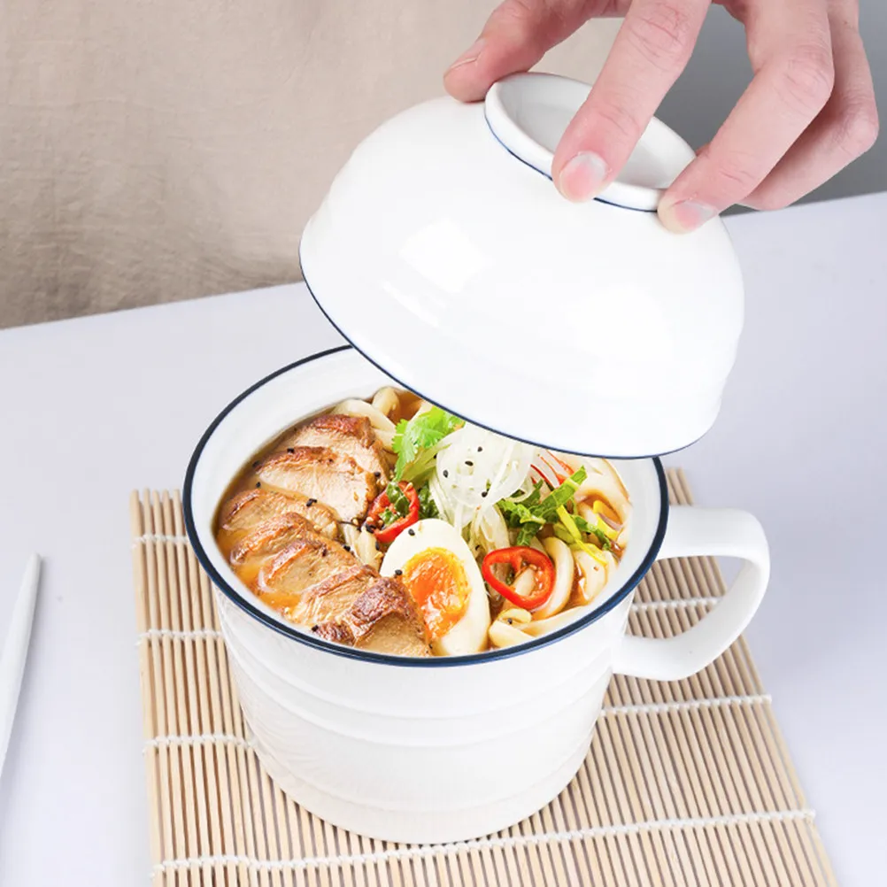 

Набор из 2 керамических мисок для лапши в японском стиле, круглые пищевые миски с крышкой для супов, закусок, десертов, хлеба, пригодные для использования в микроволновой печи