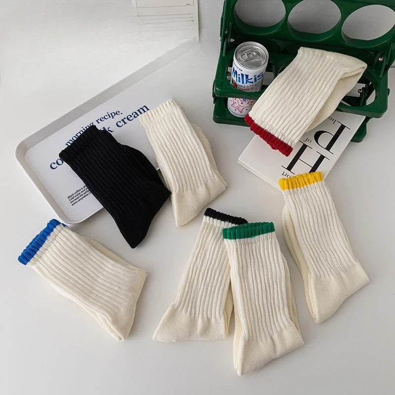 

Новые женские осенне-зимние толстые и теплые носки до середины икры, повседневные спортивные носки с цветными блоками, универсальные длинные носки