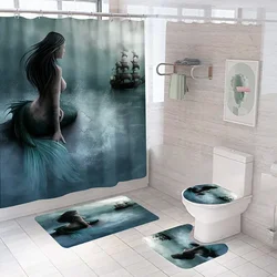 Sexy Mermaid Print Shower Curtains Set High Quality Bathroom Curtain  Anti-slip Bath Rug Mat Soft Carpet Toilet Lid Cover