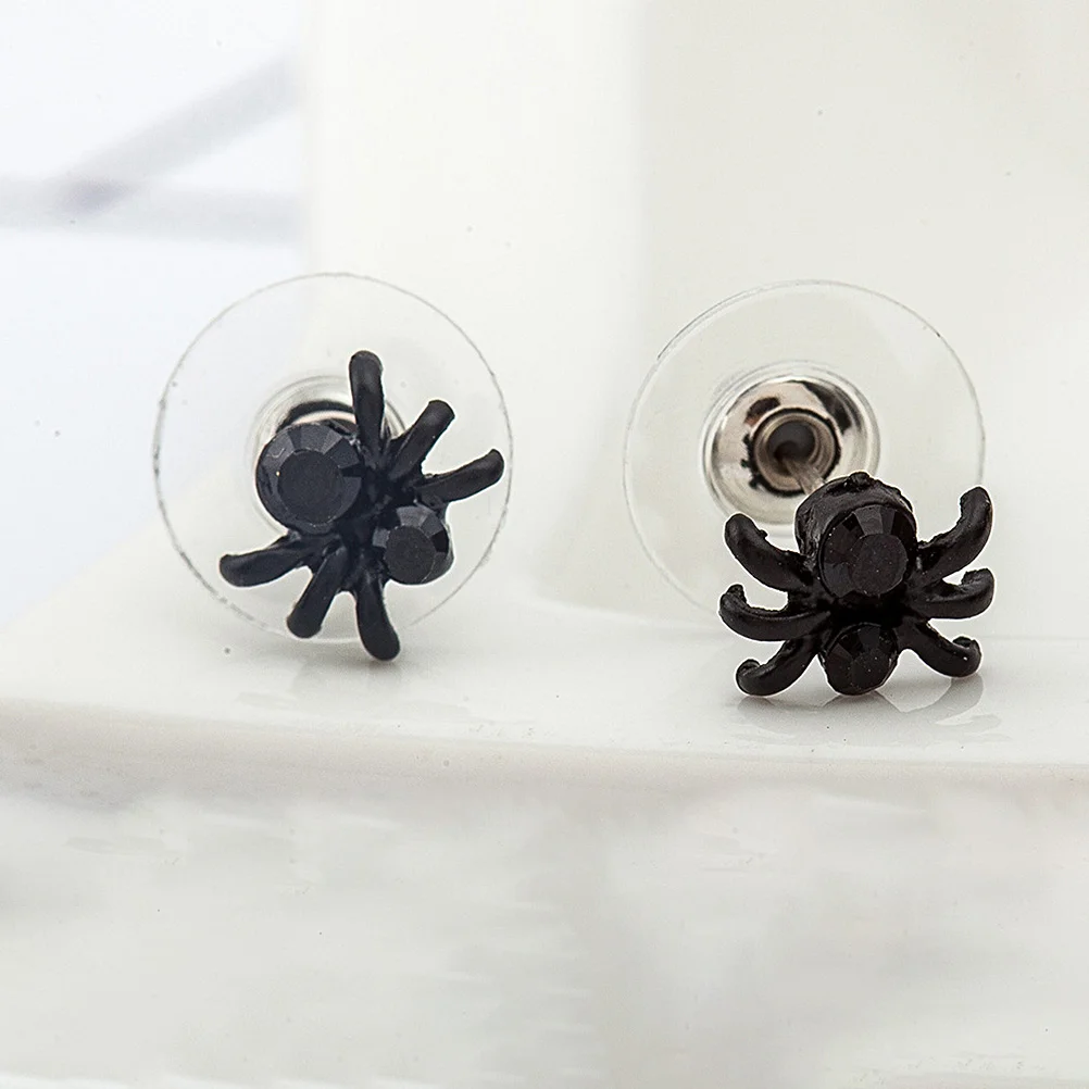 2 Pairs Halloween Spider Stud Earrings for Girls Black Dangle Women Cobweb Studs European and American