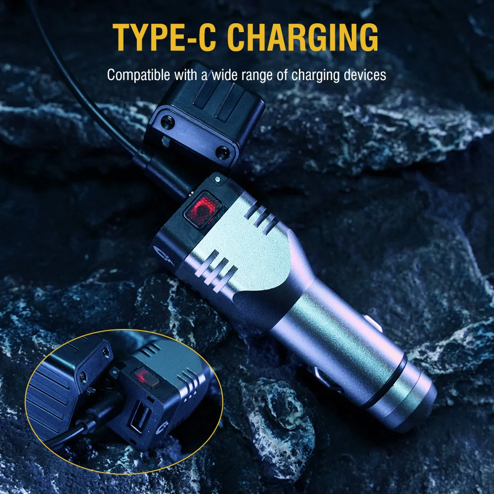 BORUiT Car Charger LED Flashlight XP-G & COB Type-C Rechargeable Work Light with Magnet Emergency Lighting Breakable Window