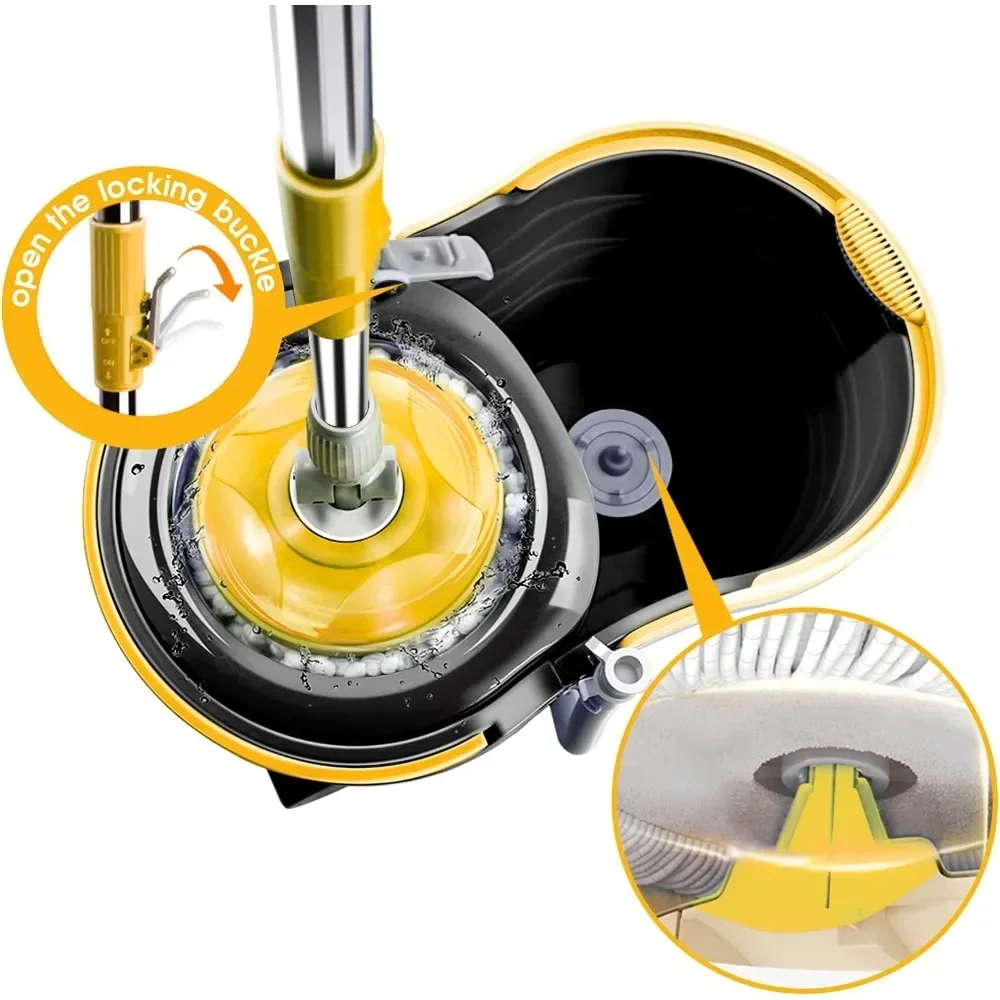 

For Spin Mop Bucket with Wringer Set, Floor Mop with 2 Wheels, 5 Microfiber Washable Mop Refills, 1 Floor Brush