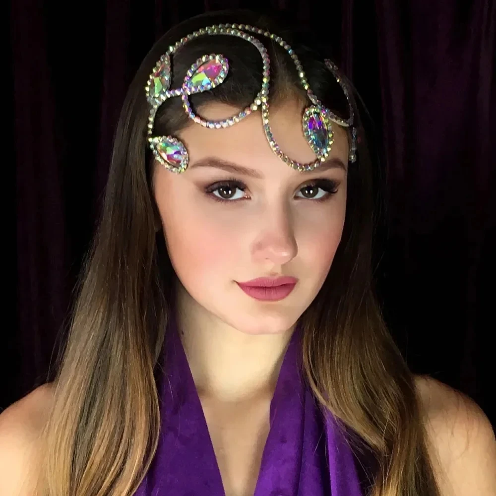 Elegant Belly Dance Headband Tiaras Water Drop Hair Accessories Fashion Women Colorful Rhinestone Headpiece Ballroom Jewelry