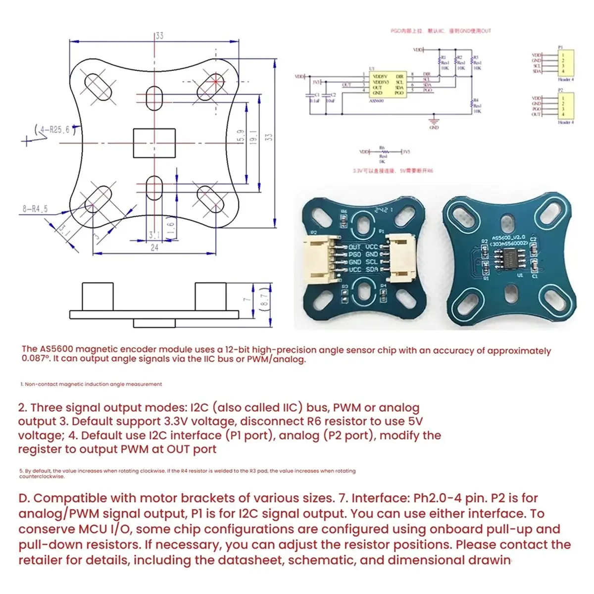 

2804 Outer Rotor BLDC Motor Kit with AS5600 Magnetic Encoder SimpleFOCmini Driver Board, Magnet Hollow
