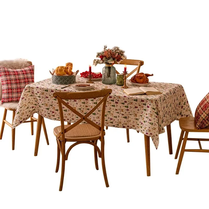 American Retro Plaid Table Cover, Red Green Tassel Decor for Christmas Party