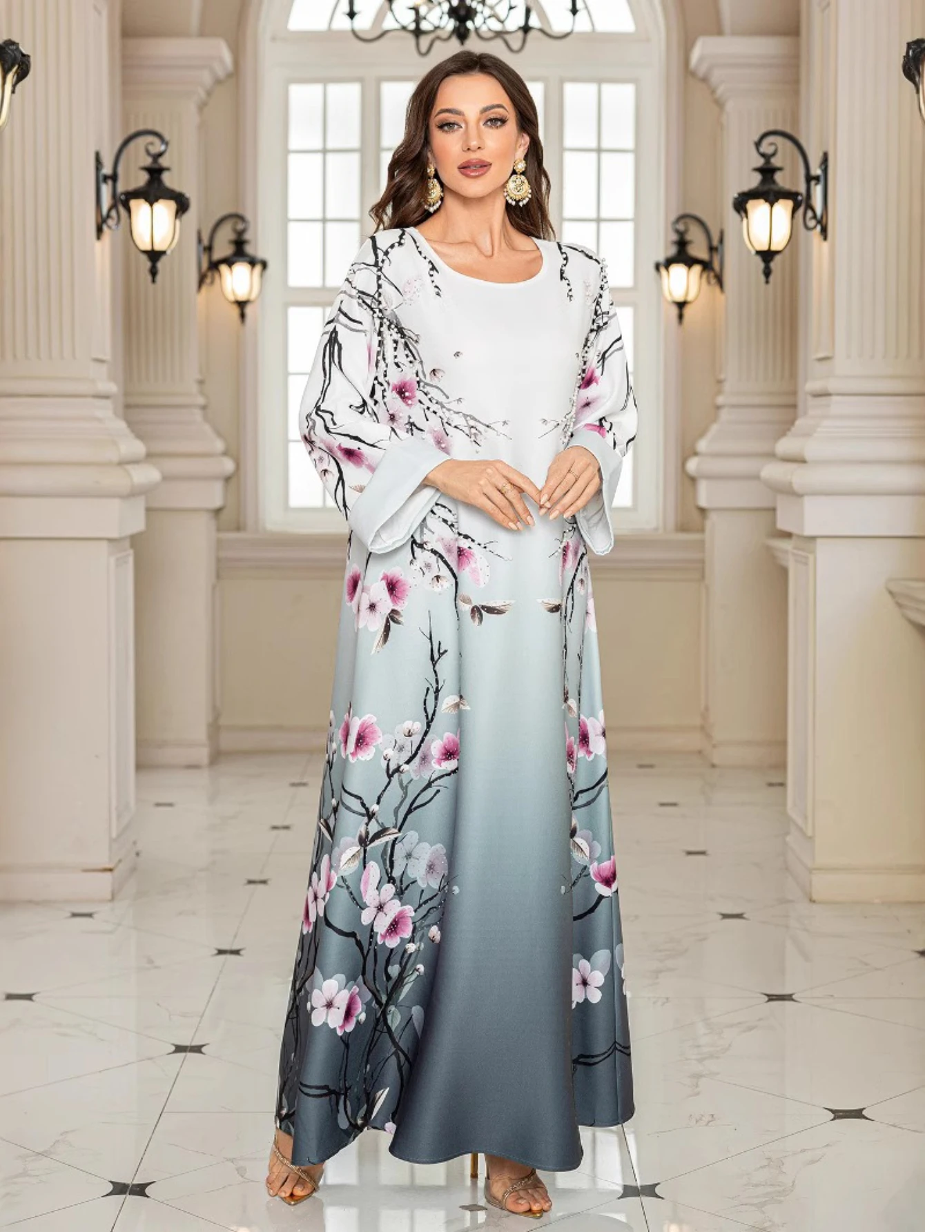 Eid femmes Robe Abaya musulman Ramadan imprimer perles Jalabiya robes de soirée dubaï longue Robe maroc caftan robes Largos 2025