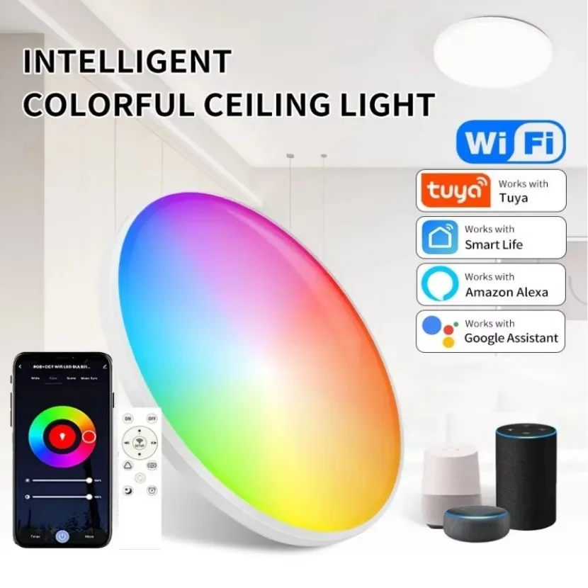 Tuya Smart WiFi Ceiling Light APP Remote Control Alexa Google Voice Control RGB Atmosphere LED Lamp Bedroom Room Decor Lights