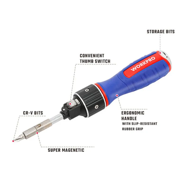 WORKPRO WP221069 6-In-1 Double Drive Full Size Screwdriver Power Tool Accessories