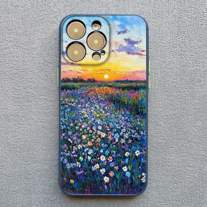 Ästhetische Schönheit Sonnenuntergang Blumenfeld Handyhülle für iPhone 17 Pro Max 16 13 12 Mini 11 Pro Max 14 15 Plus Pro Max XS X XR Hüllen – Detail 2