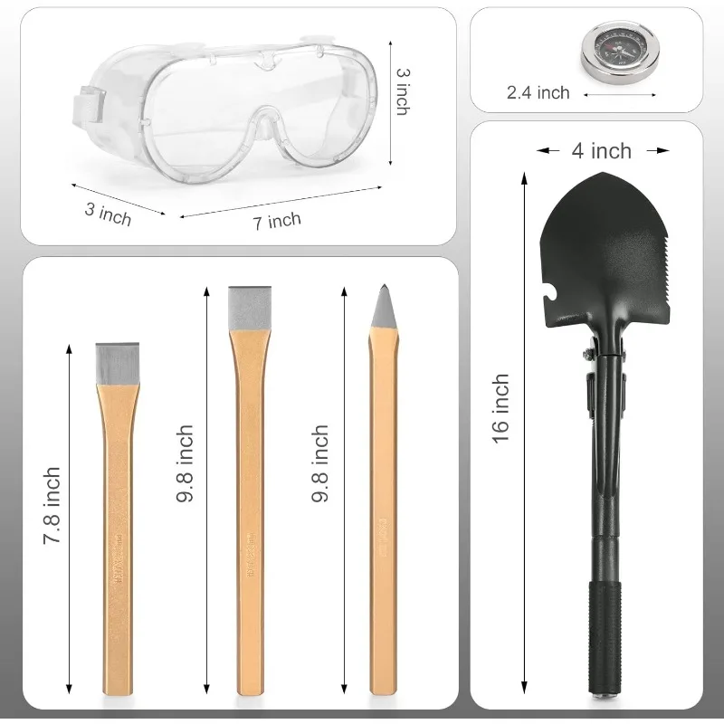 23 Pieces Rock Hammer Kit for Rock Hounding, Complete Great Bundle including Steel Rock Pick Hammer