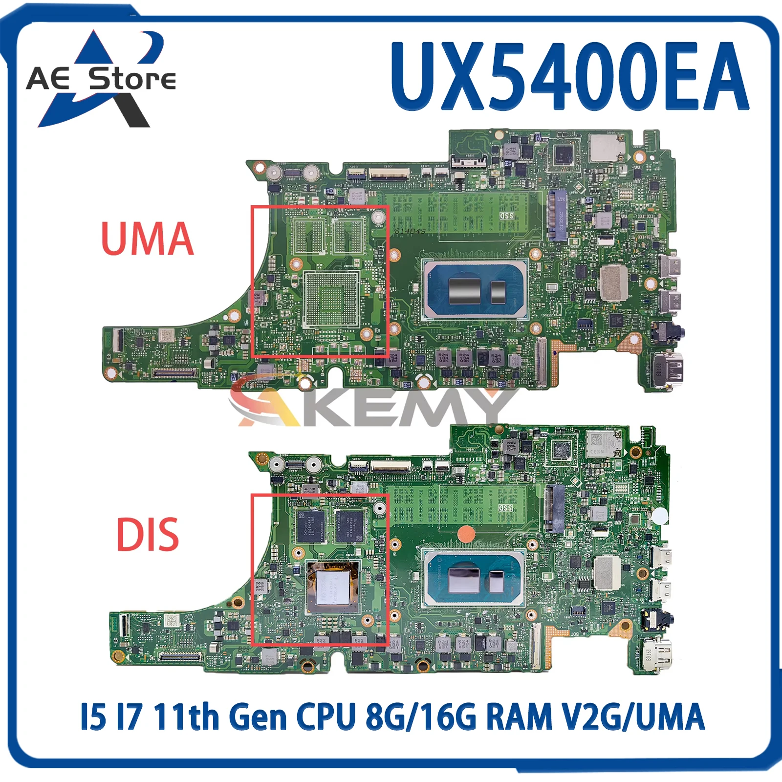 

AE UX5400EA Motherboard For ASUS ZenBook UX5400EG UX5400E Notebook Mainboard with I5 I7 11th Gen CPU 8G/16G RAM V2G/UMA