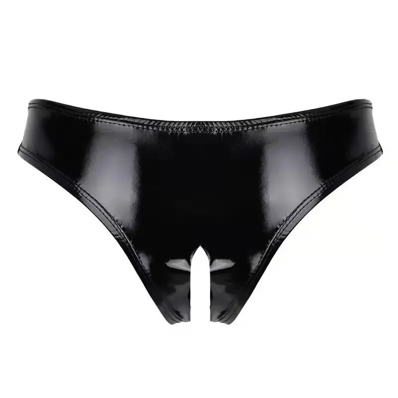 Neue Damen-Mini-Shorts aus PVC-Spiegellackierung, sexy Reißverschluss, heller geteilter Tanga, Pole Dance