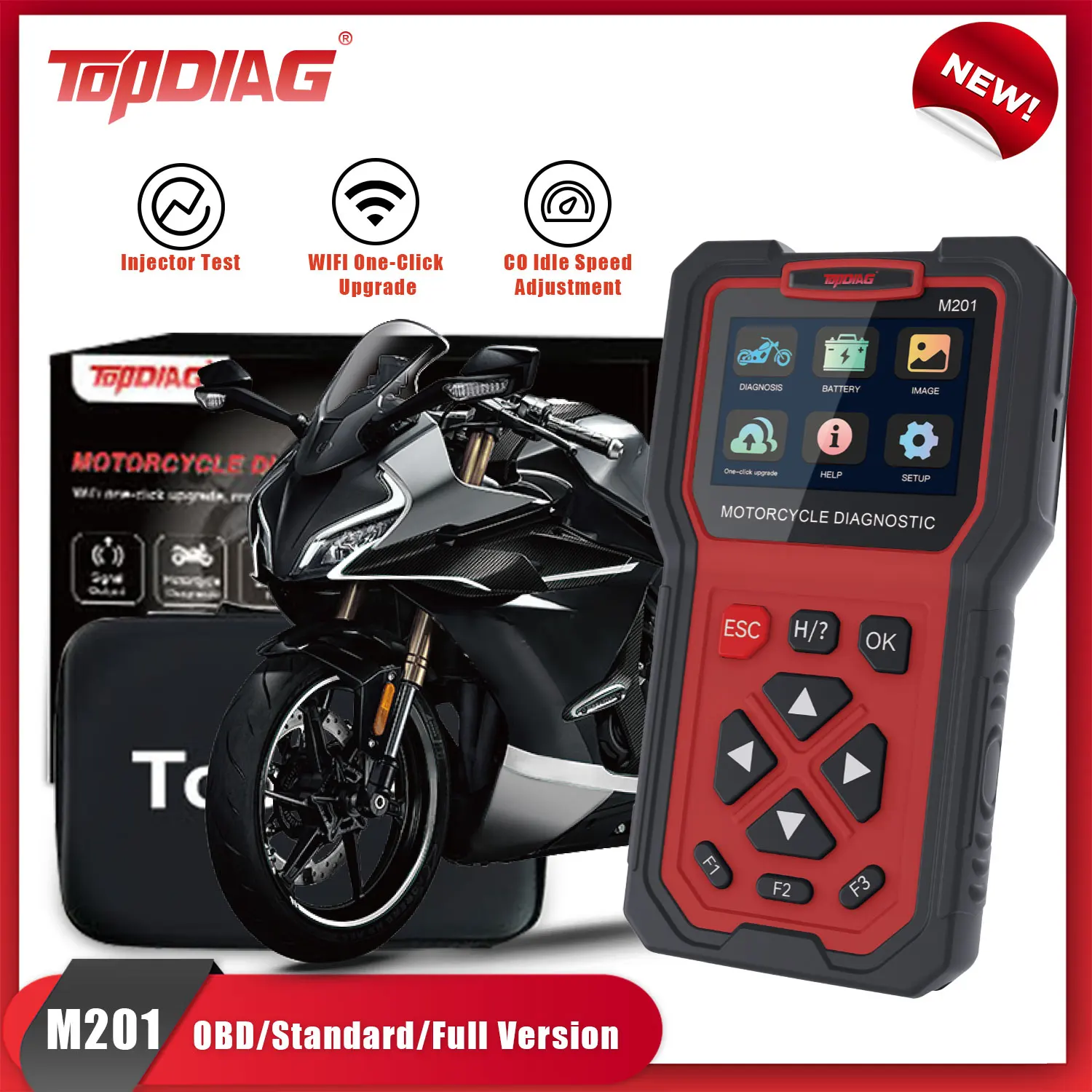 Newest Professional Topdiag M201 Scanner Motorcycle Diagnostic Tool Second Generation Handheld WIFI Connection Fast & Intuitive